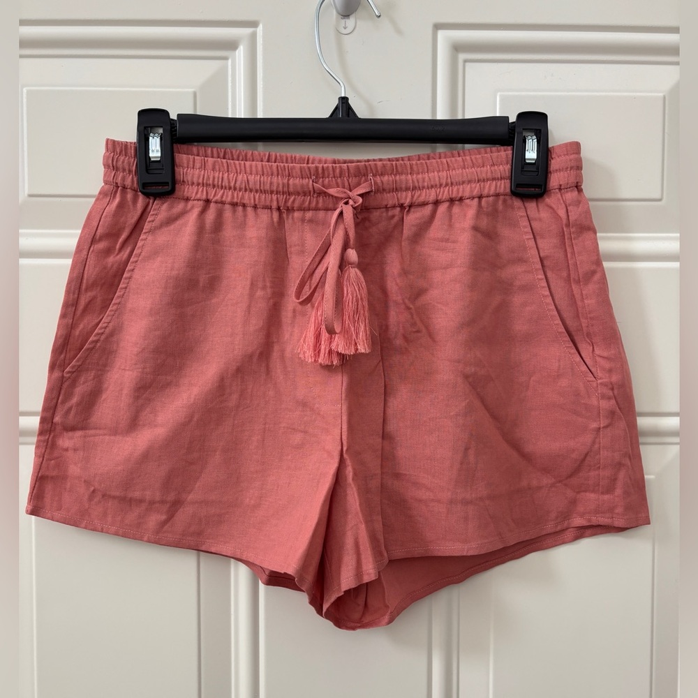 NWT Andie The Short Women's XS Elastic Waistband Pockets Linen Blend Coral